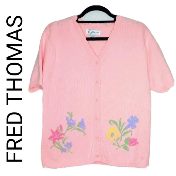 FRED THOMAS KNIT CARDIGAN SWEATER - PINK - Picture 1 of 4